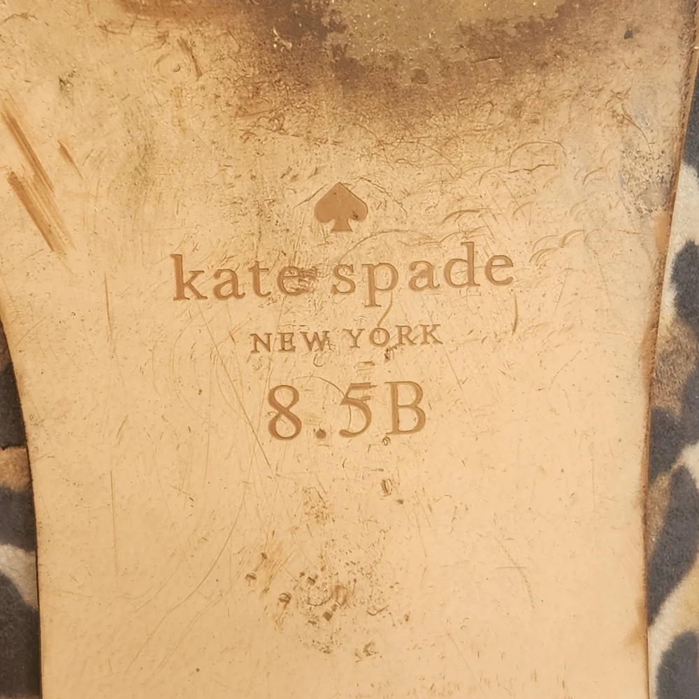 Kate Spade Loafers 8.5 Leopard Tan Leather Daphne Black Bow Logo Animal Print